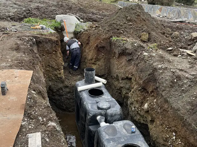 Planta de tratamiento de aguas servidas · Excavación y montaje en zanja